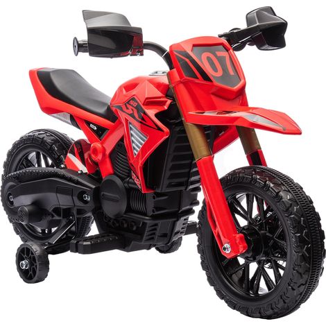 Moto cross électrique pour enfant 3-8 ans, batterie 6 V, 2 moteurs, klaxon et roues d'entraînement, charge 30KG, rouge