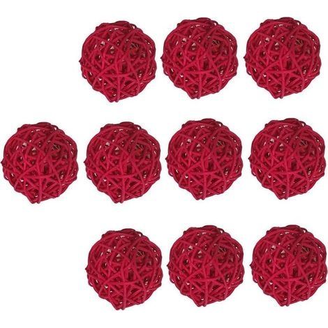 Boules de Rotin en Osier Bricolage Artisanat à La Main Vigne Boule Ronde Pendentif Décoration de Table de Mariage pour Bébé Chambre Pépinière Maison 10 Pièces 5 Cm，rouge (1/5)