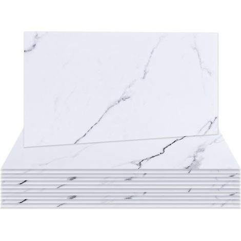 Adhesive pour Cuisine Carrelage Adhesif Mural Décoratif  30x15cm Carreaux Adhesif Salle de Bain Blanc Marbre Stickers Autocollant Carrelage Cuisine Bain Placard 12 Pieces (1/5)