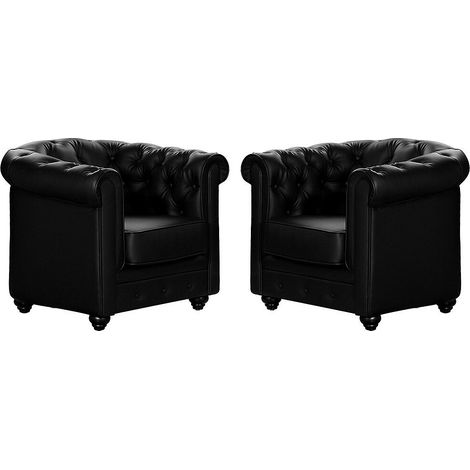 Lot de 2 Fauteuils CHESTERFIELD - Simili Noir (1/3)