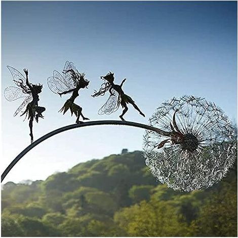 Fate e denti di leone danzano insieme Fate e denti di leone danzano insieme Pali da giardino Decorazioni da giardino Arte Ornamenti da prato per esterni Fate Elfi (B)