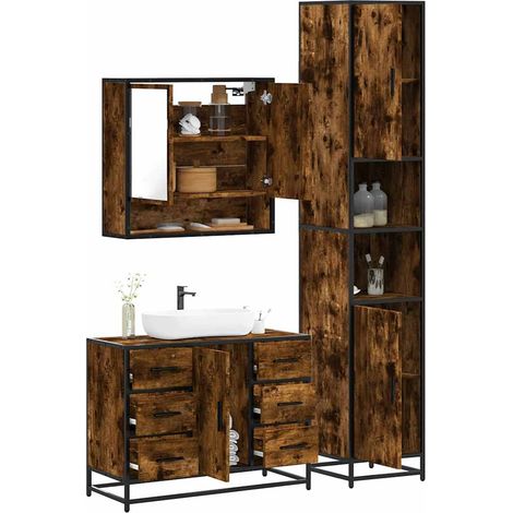Set de muebles baño 3 pzas madera contrachapada roble ahumado vidaXL (1/5)