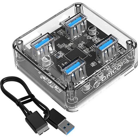 ORICO repartidor uno a cuatro transparente USB3.0 hub convertidor extensión para portátil con cable datos 1M (1/5)