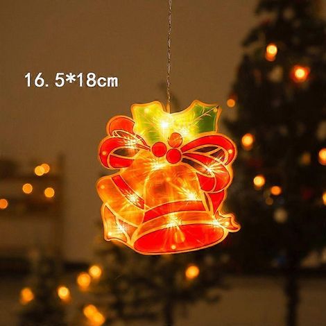 Décorations de Noël LED : scène avec un vieil homme, lampe à ventouse suspendue, sapin de Noël, petit cadeau, ambiance (1/5)