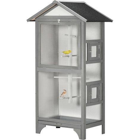 Voliera Gabbia per Uccelli da Esterno 80,5x57x158,5 cm Tetto in Asfalto in Legno di Abete Grigio Chiaro (1/5)