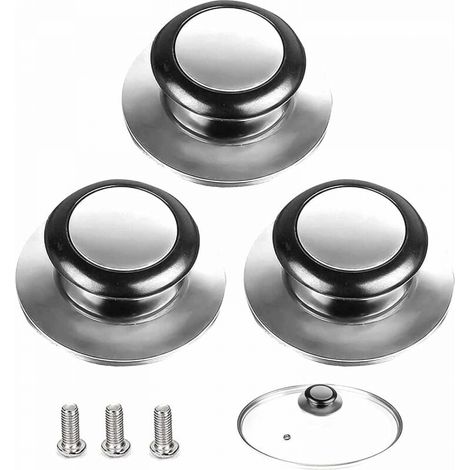 Bouton de CouverclePoignée Couvercle Casserole Convient Pour Poignée 3 pièces Acier Inoxydable Verre (1/5)