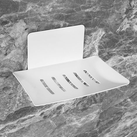 Porte-savon de salle de bain avec bac auto-drainant, pour paroi de douche, 5 compartiments, adhésif (blanc) (1/5)