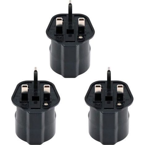 EU vers UK/HK/Singapour/UAE/KSA Adaptateur avec Fusible 13A et Obturateur de Sécurité, 2 Broches DE/FR/IT/ES Connecteur Européen Converti à UK 3 Broches (3 Pièce, Noir) (1/5)