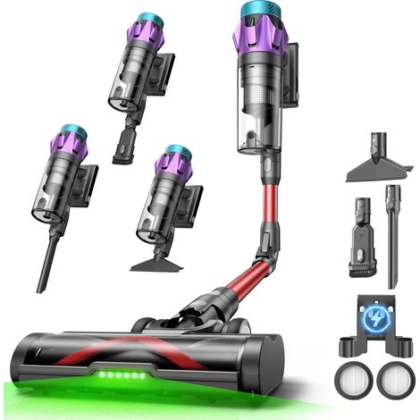 Aspirateur Balai sans Fil 55kPa Puissant Poils d'animaux GreenEye 80min Autonomie HEPA H13 Anti-Allergie Tube Pliable Bordeaux (1/5)
