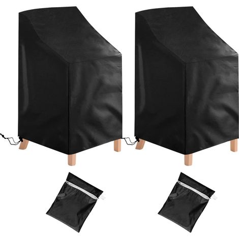 2 PCS Housse de Chaise Extérieur de Jardin en Tissu Oxford 210D, Housse de Protection pour Chaises de Jardin Empilables avec Corde, Housse de Fauteuil, Étanche, Anti-UV, Noir (64 X 64 X 120cm) (1/5)