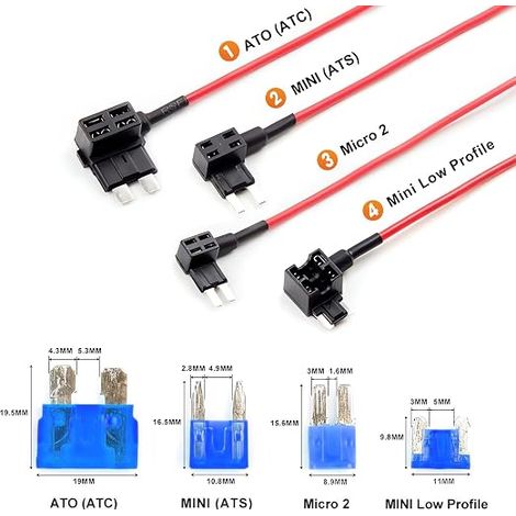 Dashcam Kit di Cablaggio USB-C con 4 Fusibili, AC 12V-24V a 5V/3A (1/4)