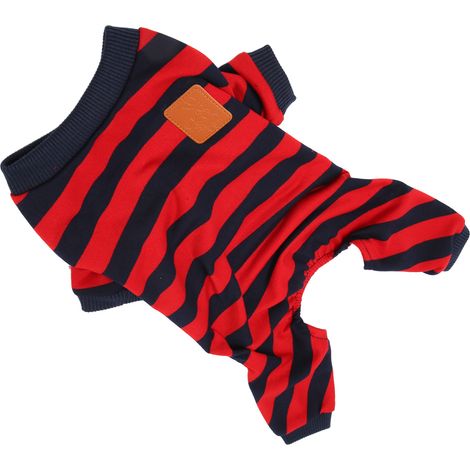 Pyjama rayé pour chien à 4 pattes, léger, doux et confortable, rouge et bleu, à la mode, idéal pour la maison, taille L (1/5)
