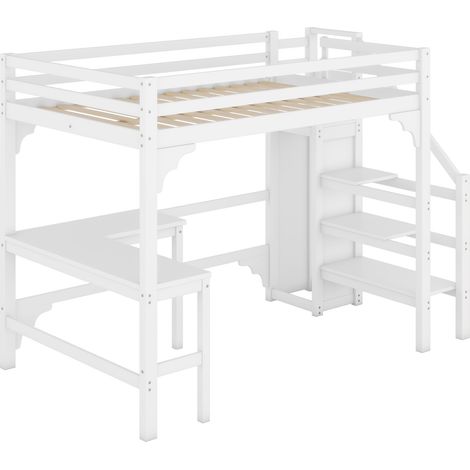 Letto a soppalco 140 x 200 cm con scrivania a L e armadio aperto bianco HOMVRA (1/5)