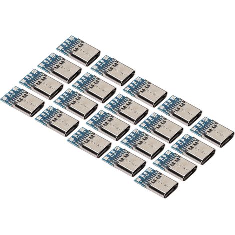 Lot de 20 connecteurs USB-C 14 broches à charge rapide, étanches IP20, 5 V, 2 A, pour ordinateurs portables et appareils photo. Connecteur inclus.