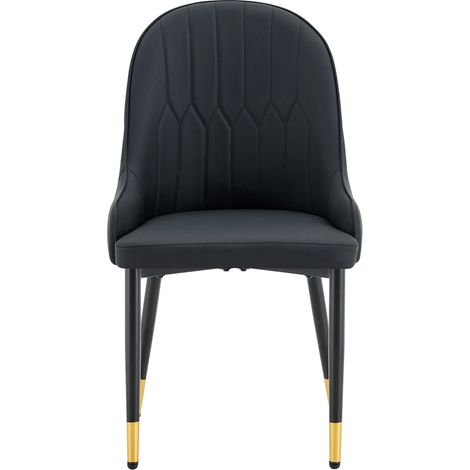 Set de 2 sillas de comedor negras en PU con respaldo en forma de rayo y patas de metal MODENUIT (1/5)