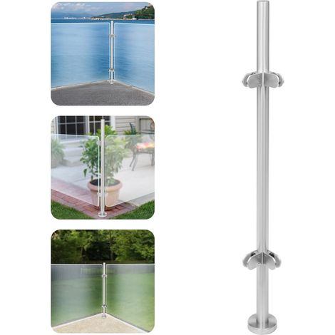 Stainless Steel Balustrade Posts 110cm Corner Post, Glass Balustrade Kit for 12mm Panels, Floor Mount Railing for Balcony Stair Pool (Corner Post)