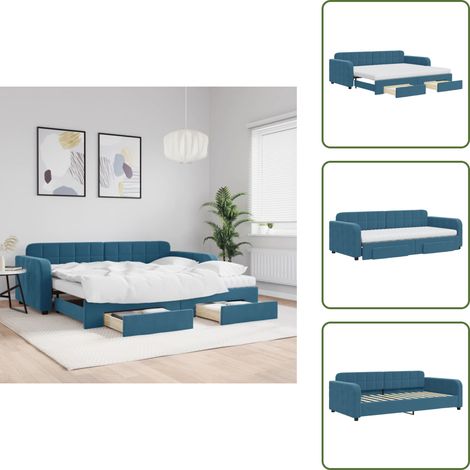 vidaXL Tagesbett Ausziehbar mit Schubladen Blau 90x200 cm Samt (1/5)