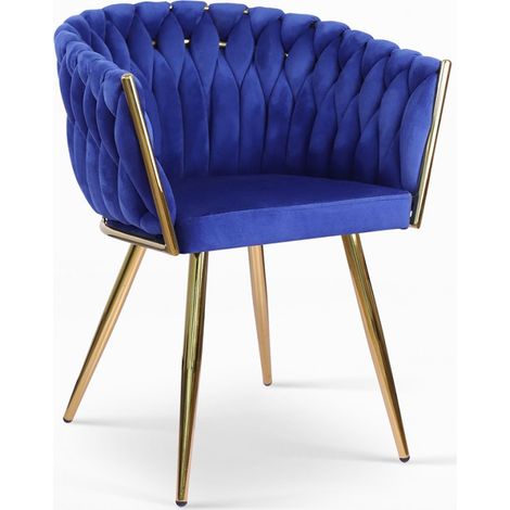 Fauteuil design en velours chaise accoudoirs pieds dorés Versailles - Bleu (1/5)