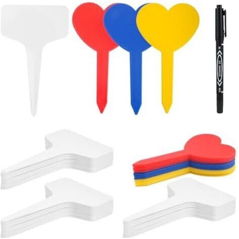 215 PcsEtiquette Potager Exterieur,Etiquettes Plantes,Etiquette Plante,Étiquettes pour Plantes,Marqueurs en Plastique Imperméables Semis d'Herbes Légumes Fleurs Graines(T, Cœur), avec marqueur - (1/5)