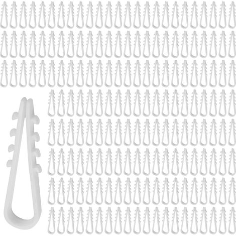 Lot de 200 colliers de serrage universels en plastique en forme de U - 5-10 mm Lot de 2 chevilles à boucle en nylon blanc, fixation de câble, fente encastrée, pour câbles et tuyaux, résistants à l'us (1/5)