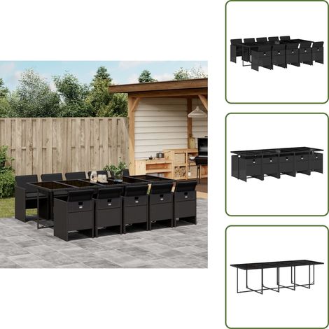 The Living Store 11-tlg. Garten-Essgruppe mit Kissen Schwarz Poly Rattan - Gartentisch - Gartenmöbel Set - Outdoor Möbel - Esstisch - Gartenstühle