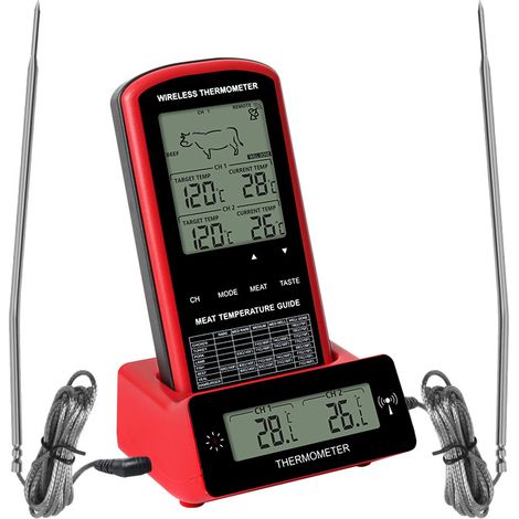 Termometri per carne - Termometro wireless a lettura istantanea con modalità di cottura digitali/doppie sonde, ideale per alimenti/carne/barbecue, rosso