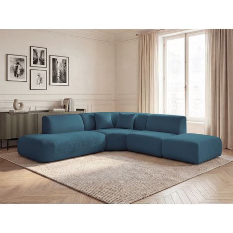 BOBOCHIC - Canapé d'angle L fixe modulable ANDA tissu chenille Angle gauche Bleu clair (1/5)