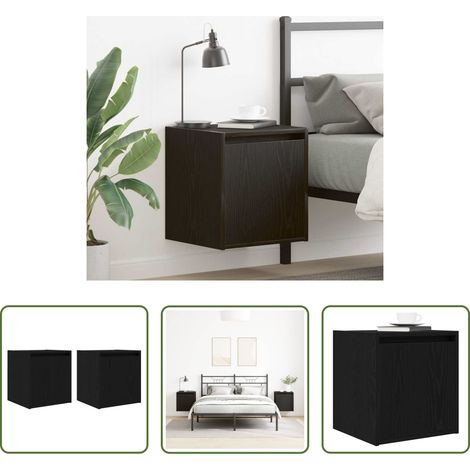 vidaXL Holz Nachttisch - Wand-Nachttische 2 Stk. Schwarz 38x34x40 cm (1/5)