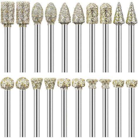 Fraise Diamant, Lot de 20 Fraises Diamantées Tige 1/8" Compatible avec Dremel pour Sculpture Gravure Meulage Polissage de Pierre, Roche, Verre (1/4)