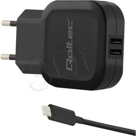 Cargador de pared Qoltec 17W  5V  3.4A  2 puertos USB + cable USB tipo C