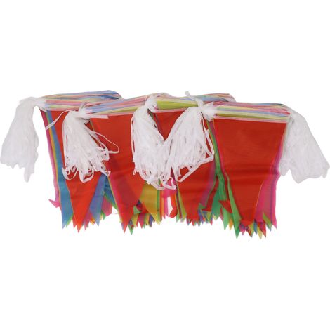 Lot de 2 guirlandes triangles festives, fanions décoratifs anti-décoloration pour fête, corde blanche 200m, drapeaux colorés (1/5)