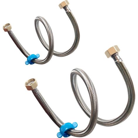 Lot de 2 tuyaux flexibles tressés en acier inoxydable pour toilettes/robinets 1/2' x 1/2' BSP 30 cm de long (1/5)