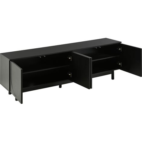 Meuble TV noir moderne – 175 x 38 x 56 cm, étagères réglables, meuble TV bas léger au style luxueux (1/5)
