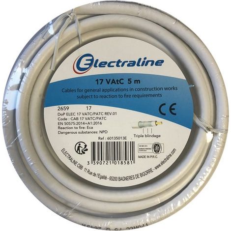 Cable de TV 17 Vatt Blanc 5m Corriente - Electraline