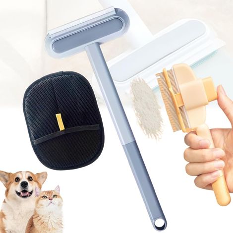 Brosse anti-puces 3 en 1 pour animaux domestiques, brosse anti-puces autonettoyante et gant pour animaux de compagnie (1/4)