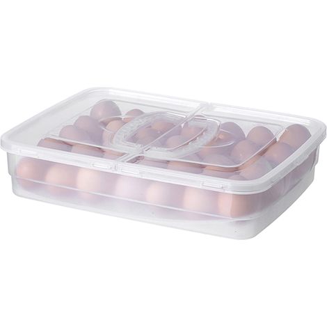 Boîte de rangement portable pour œufs, 34 compartiments, en plastique, avec poignée, pour cuisine, réfrigérateur ou extérieur. (1/5)