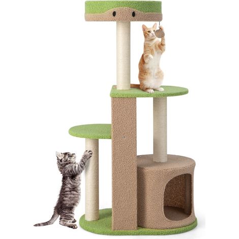 Cat Tree Modern Flower Shaped Cats Tower with Scratching Posts Condo Spring Ball
