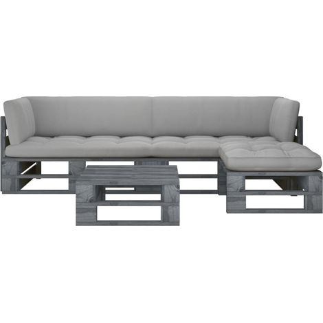 4-tlg. Paletten-Lounge-Set Grau Imprägniertes Kiefernholz (1/5)