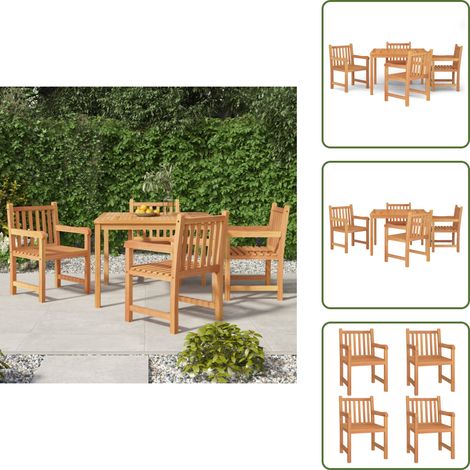 Ensemble à manger de jardin 5pcs Bois de teck massif - Salon De Jardin - Meuble De Jardin - Set De Table Extérieur - Table Et Chaises En Bois - Table En Teck (1/5)