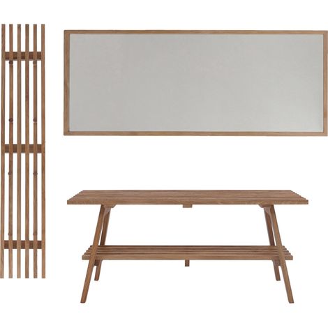 Conjunto de vestíbulo MCA HHG-391, banco con panel de vestíbulo y espejo, estante para zapatos con 24 ganchos, cristal y madera maciza de roble