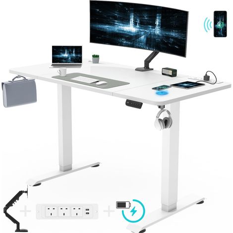 Bureau assis debout Peut être utilisé pour le bureau ou les jeux, 160 cm blanc, une boîte Devoko (1/5)