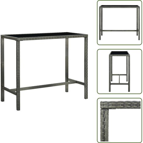 The Living Store Tavolo da Bar per Esterni Grigio 130x60x110cm Polyrattan Vetro - Tavolo da giardino