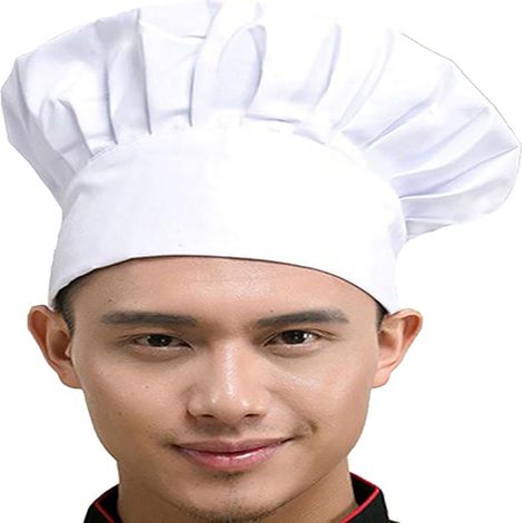 Chef Hat - Adult Adjustable Elastic Cooking Cap - White - 21 Cm Height - Polyester Cotton Blend - For Kitchen Restaurant Hotel - 1 Piece (1/5)
