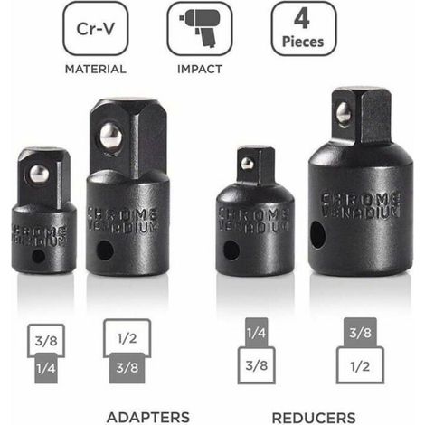 Adaptateur Réducteur Augmenteurs - 1/2 Pouces à 3/8 Pouces - 3/8 Pouces à 1/4 Pouces - 3/8 Pouces à 1/2 Pouces - 1/4 Pouces à 3/8 Pouces - 4 Pièces (1/4)