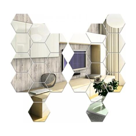 24 pièces Miroir Hexagonal Mural, Miroir Adhesif Mural Argent 126×110×63mm, Miroirs Muraux Autocollant Hexagone en Acrylique pour Canapé TV Fond Décoration, Chambre, Salon (1/5)