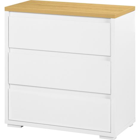 Cómoda 3 cajones sin tiradores para dormitorio salón oficina estilo moderno 70x37x75 cm Blanco