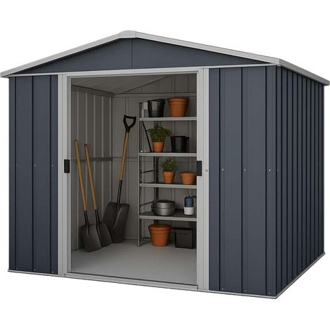 Abri de jardin métal gris Yardmaster 5,3 m² + kit d'ancrage
