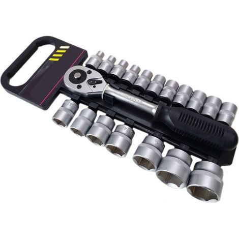 TRADE SHOP - Serie Chiave A Cricchetto Reversibile 1/2" Kit Da 19pz Con Bussole Esagonali - (1/2)
