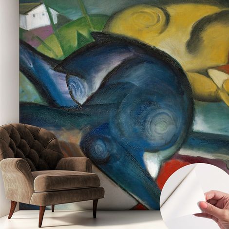 Selbstklebende Tapete modern Wohnzimmer - Wanddeko Schlafzimmer - Tapete mit Motiv Katzenkunst 250x250 cm (1/5)