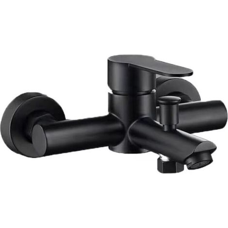 Mitigeur Bain Acier Inoxydable Robinetterie Baignoire 2 Trous Robinet Baignoire Noir Chaud et Froid